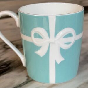 Tiffany & Co. Aqua and White Bow Ceramic Mug